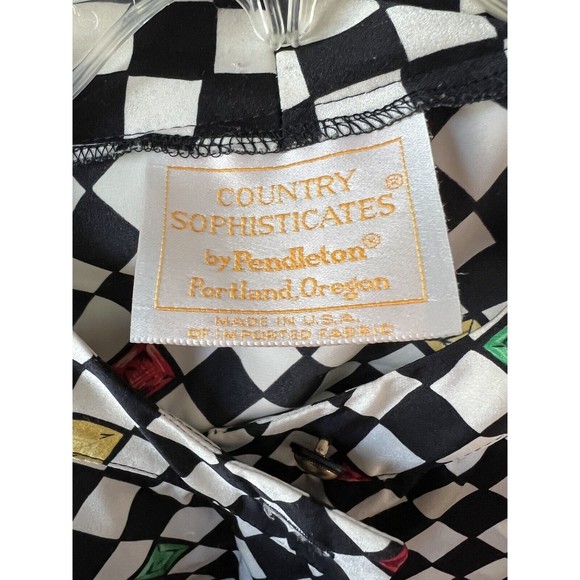 Vintage Pendleton buttoned down blouse black and white checkered 12 - Picture 4 of 5